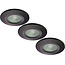 Set van 3 stuks Badkamer LEDspot Venetië, IP65 Dimbaar, zwarte uitvoering, Warm wit licht