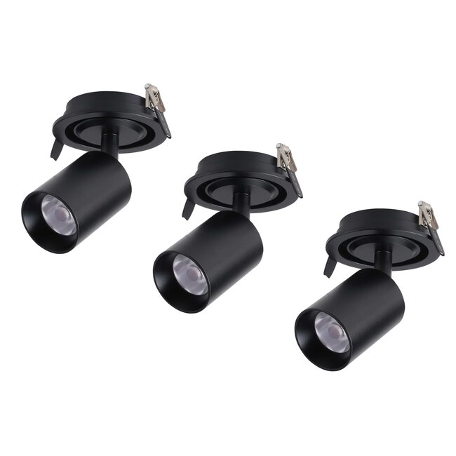 Set van 3, dimbare inbouw led spot Rotterdam, 360 graden richtbaar. Zwart