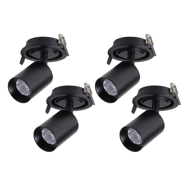 Set van 4, dimbare inbouw led spot Rotterdam, 360 graden richtbaar. Zwart