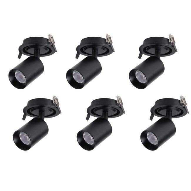 Set van 6, dimbare inbouw led spot Rotterdam, 360 graden richtbaar. Zwart