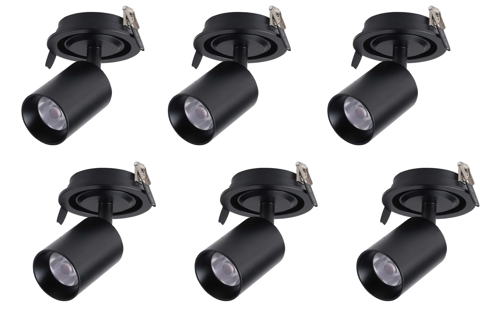 Set van 6, dimbare inbouw led spot Rotterdam, 360 graden richtbaar. Zwart