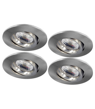 Set van 4 stuks Inbouw LEDspot Parijs, Warm wit licht, dimbaar, 8 Watt, kantelbaar, RVS