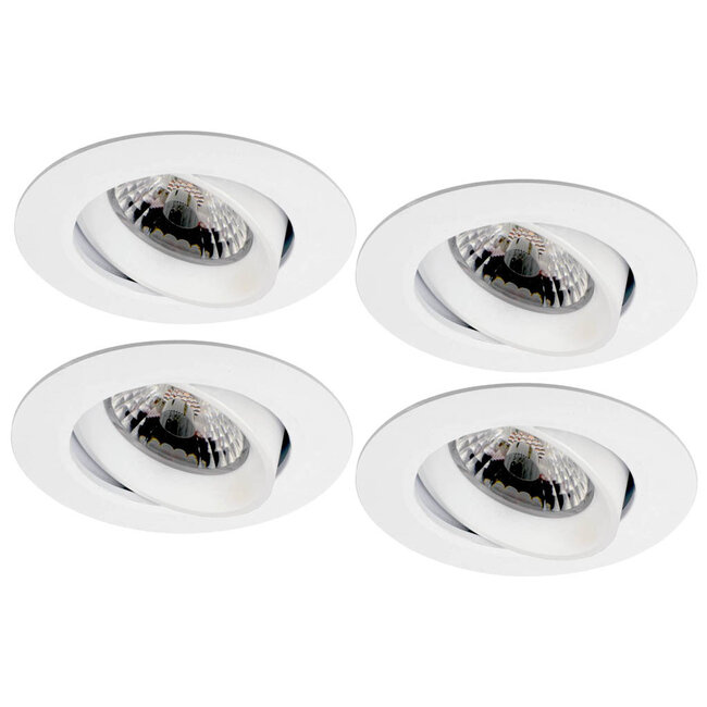 Set van 4 stuks Inbouw LEDspot Parijs, Warm wit licht, dimbaar, 8 Watt, kantelbaar