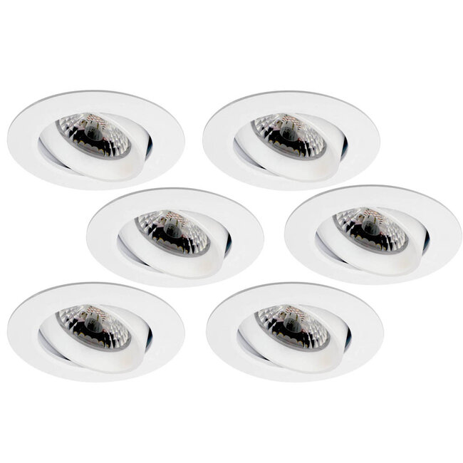Set van 6 stuks Inbouw LEDspot Parijs, Warm wit licht, dimbaar, 8 Watt, kantelbaar