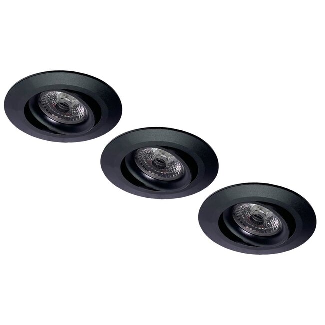 Set van 3 stuks Inbouw LEDspot Parijs, Warm wit licht, dimbaar, 8 Watt, kantelbaar, Zwart