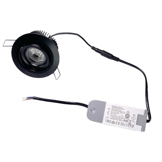 Set van 6 stuks Inbouw LEDspot Parijs, Warm wit licht, dimbaar, 8 Watt, kantelbaar, Zwart