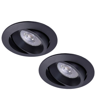 Set van 2 Zwarte LED inbouwspots BRUGGE 5W dimbaar, kantelbaar, warmwit licht.