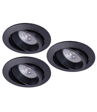 Set van 3 Zwarte LED inbouwspots BRUGGE 5W dimbaar, kantelbaar, warmwit licht.