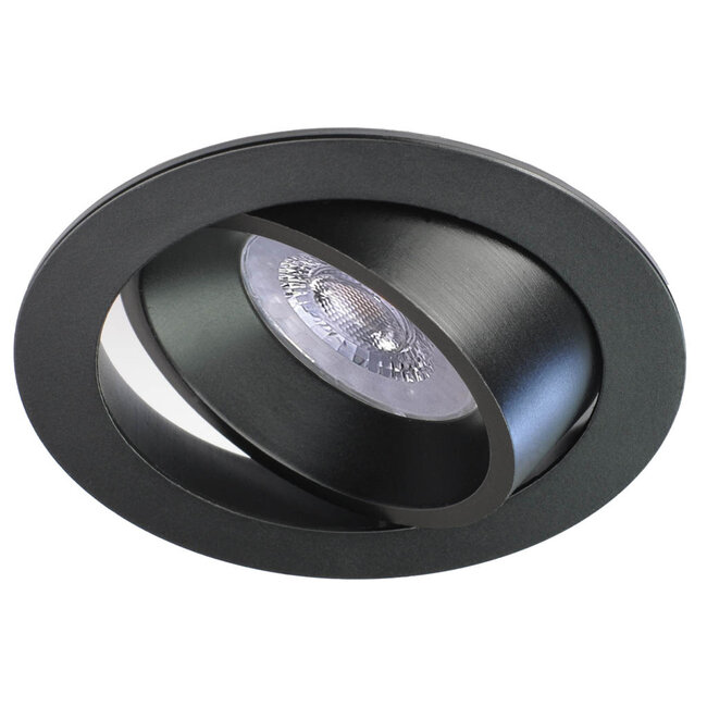 Set van 6 Zwarte LED inbouwspots BRUGGE 5W dimbaar, kantelbaar, warmwit licht.