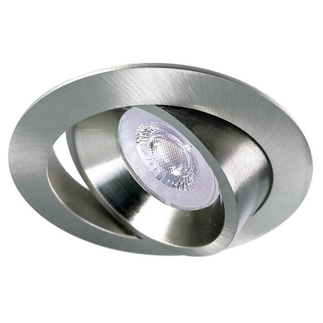 Set van 2 RVS LED inbouwspots BRUGGE 5W dimbaar, kantelbaar, warmwit licht.