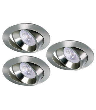 Set van 3 RVS LED inbouwspots BRUGGE 5W dimbaar, kantelbaar, warmwit licht.