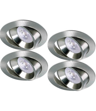 Set van 4 RVS LED inbouwspots BRUGGE 5W dimbaar, kantelbaar, warmwit licht.