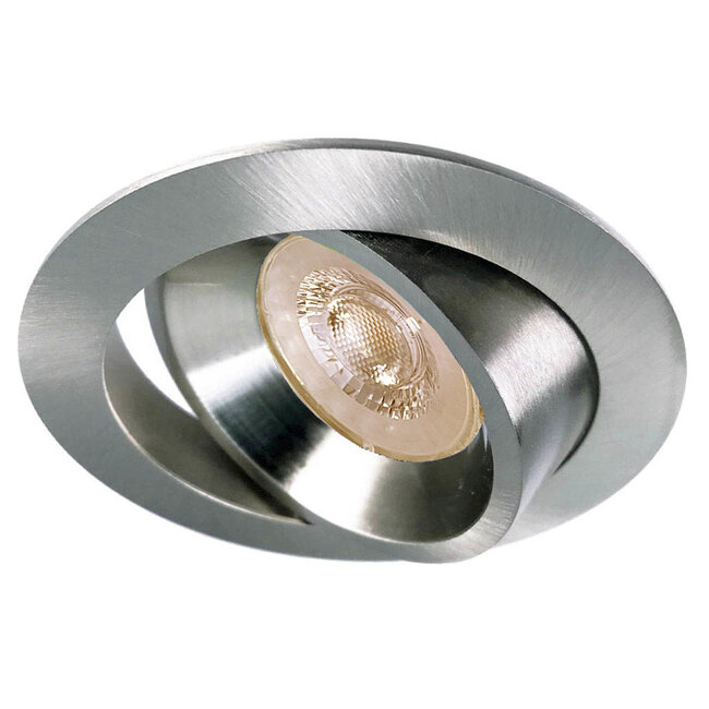Set van 6 RVS LED inbouwspots BRUGGE 5W dimbaar, kantelbaar, warmwit licht.