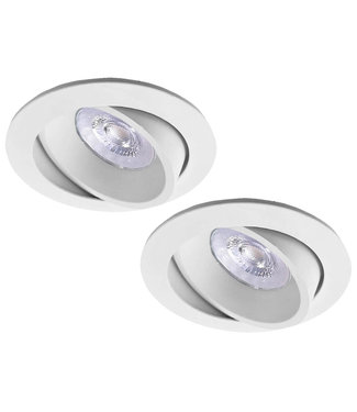 Set van 2 witte LED inbouwspots BRUGGE 5W dimbaar, kantelbaar, warmwit licht.