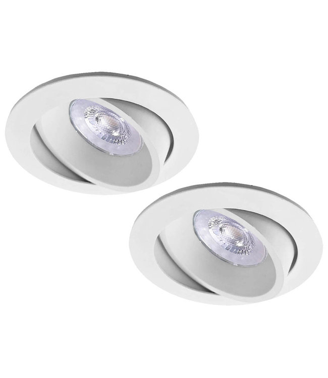 Set van 2 witte LED inbouwspots BRUGGE 5W dimbaar, kantelbaar, warmwit licht.