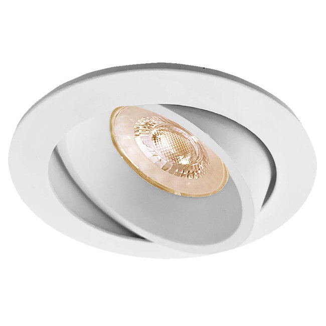 Set van 6 witte LED inbouwspots BRUGGE 5W dimbaar, kantelbaar, warmwit licht.