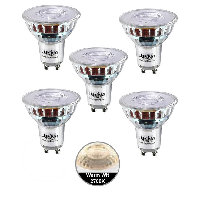 Pak van 5 stuks LED spot 5W, GU10, Dimbaar, Warm Wit, vervangt 50W