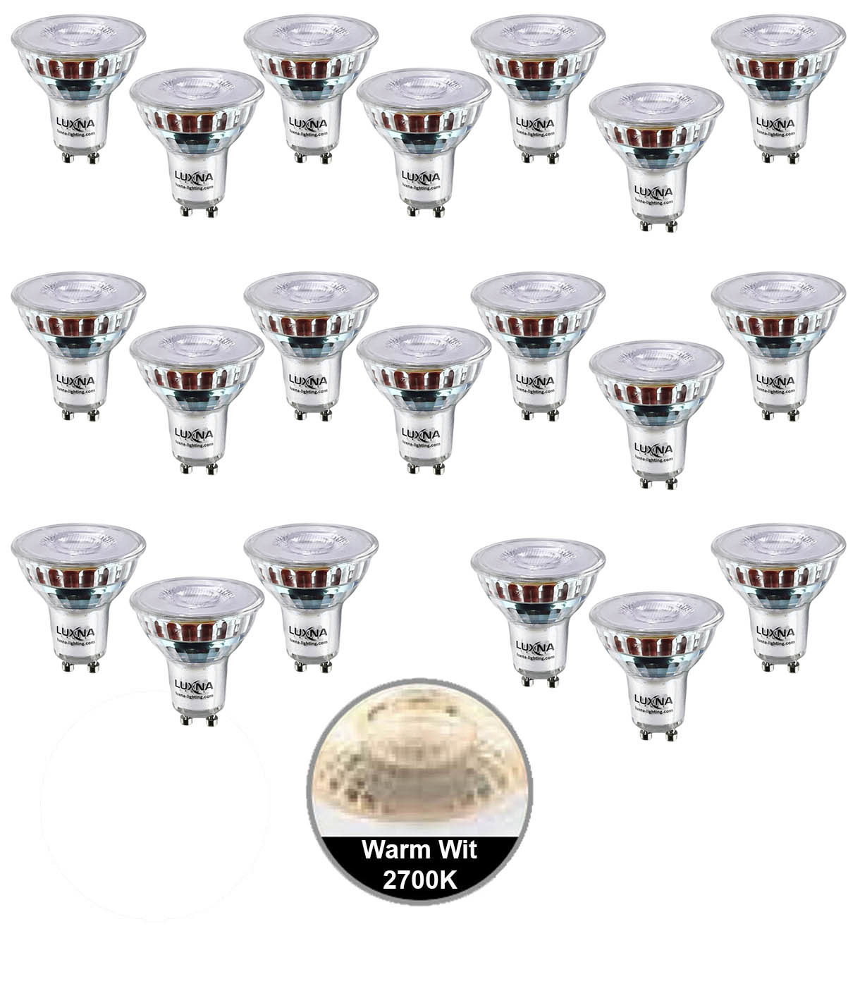 Pak van 20 stuks LED spot 5W, GU10, Dimbaar, Warm Wit