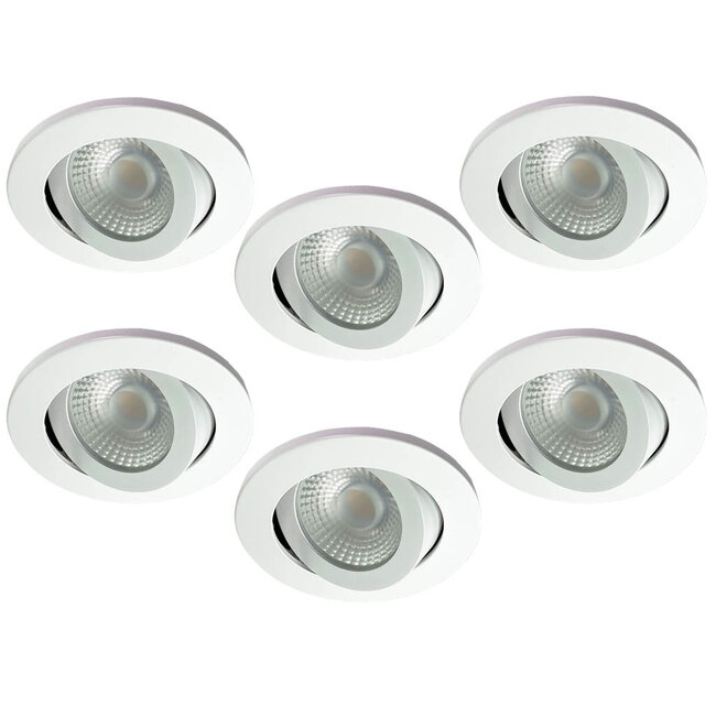 Set van 6 Badkamer LEDspot Rome IP65, 6 Watt, Dimbaar, kantelbaar, Witte uitvoering, Warm wit licht