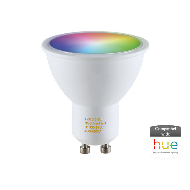 2 stuks  Dimbare RGB / Warmwitte ledspot GU10 fitting, Hue en Zigbee Compatibel