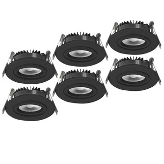 Set van 6 Inbouw Ledspot Dublin, 6 Watt, IP44, Zwart