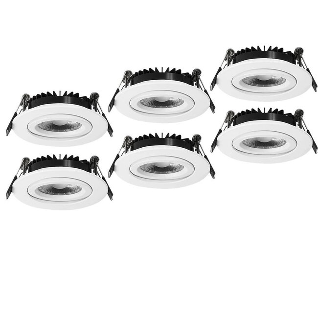 Set van 6 Inbouw Ledspot Dublin Wit, 6 Watt, Dimbaar Warm Wit IP44