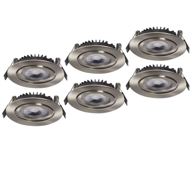 Set van 6 Inbouw Ledspot Dublin RVS, 6 Watt, Dimbaar Warm Wit IP44