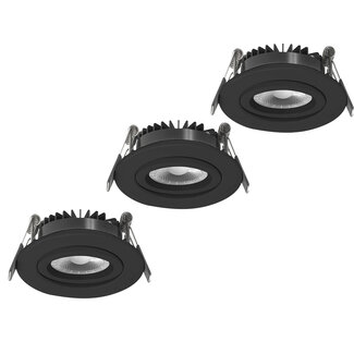 Set van 3 Inbouw Ledspot Dublin, 6 Watt, IP44, Zwart