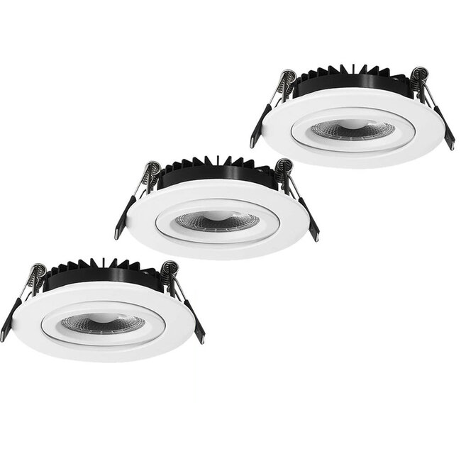 Set van 3 Inbouw Ledspot Dublin Wit, 6 Watt, Dimbaar Warm Wit IP44