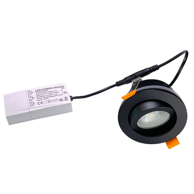 Set van 2 Badkamer LEDspot Rome IP65, 6 Watt, Dimbaar, kantelbaar, Zwarte uitvoering, Warm wit licht