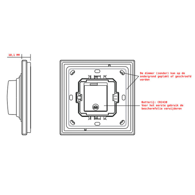 Led druk-draaiknop dimmer, draadloos.