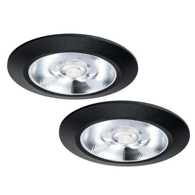 Set van 2 Inbouw LEDspot Riga, 6 Watt, IP44, Dim to warm, Zwarte uitvoering