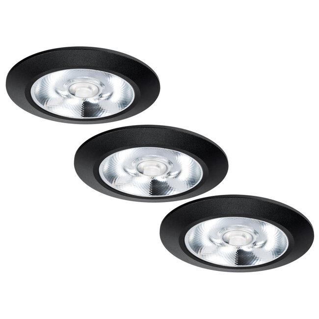 Set van 3 Inbouw LEDspot Riga, 6 Watt, IP44, Dim to warm, Zwarte uitvoering