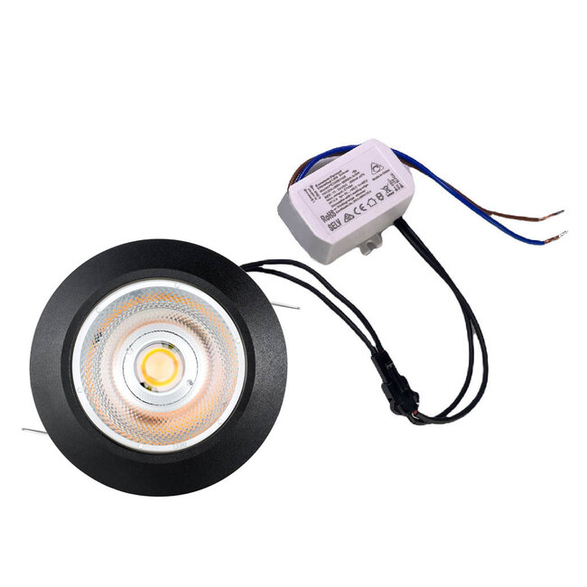 Set van 4 Inbouw LEDspot Riga, 6 Watt, IP44, Dim to warm, Zwarte uitvoering