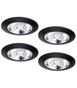 Set van 4 Inbouw LEDspot Riga, 6 Watt, IP44, Dim to warm, Zwarte uitvoering