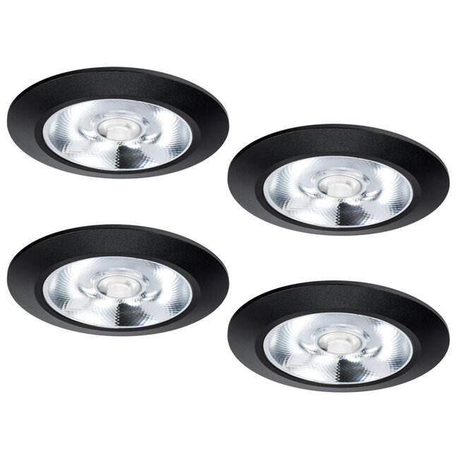 Set van 4 Inbouw LEDspot Riga, 6 Watt, IP44, Dim to warm, Zwarte uitvoering