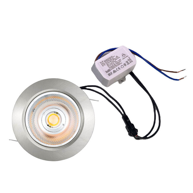 Set van 3 Inbouw LEDspot Riga, 6 Watt, IP44, Dim to warm, Rvs kleur