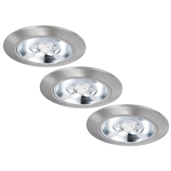 Set van 3 Inbouw LEDspot Riga, 6 Watt, IP44, Dim to warm, Rvs kleur