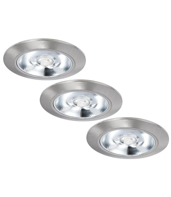 Set van 3 Inbouw LEDspot Riga, 6 Watt, IP44, Dim to warm, Rvs kleur