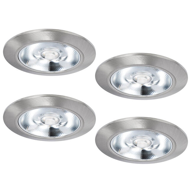 Set van 4 Inbouw LEDspot Riga, 6 Watt, IP44, Dim to warm, Rvs kleur