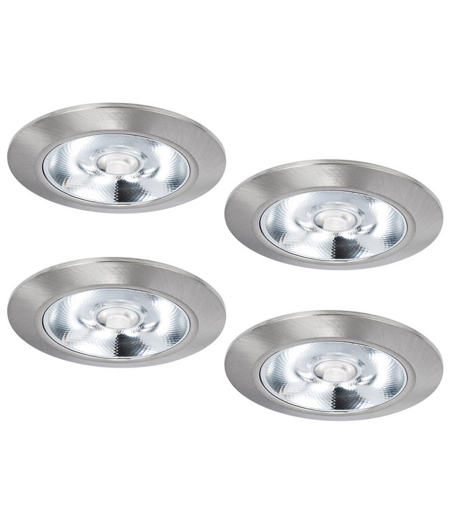 Set van 4 Inbouw LEDspot Riga, 6 Watt, IP44, Dim to warm, Rvs kleur