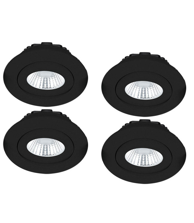 Set van 4 Inbouw Ledspot Praag zwart, 5 Watt, Dimbaar, Warm Wit licht , IP44