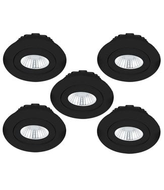 Set van 5 Inbouw Ledspot Praag zwart, 5 Watt, Dimbaar, Warm Wit licht , IP44