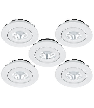 Set van 5 Inbouw Ledspot Praag Wit, 5 Watt, Dimbaar, Warm Wit licht , IP44