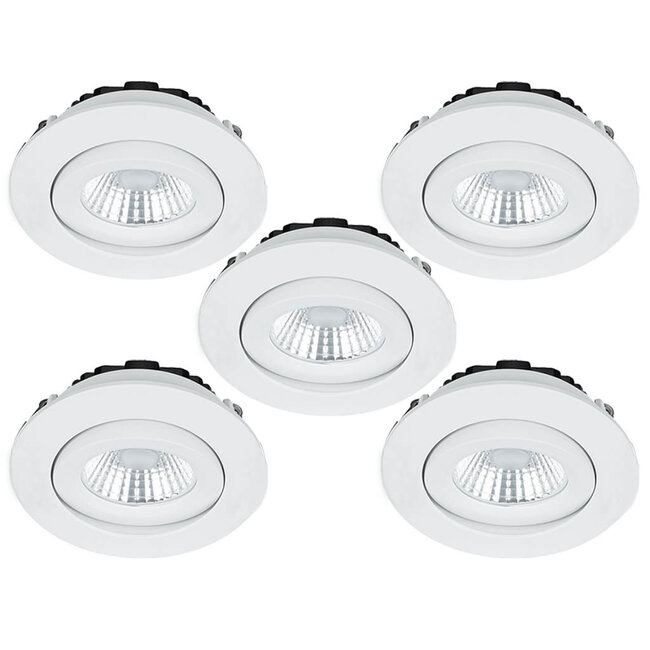 Set van 5 Inbouw Ledspot Praag Wit, 5 Watt, Dimbaar, Warm Wit licht , IP44