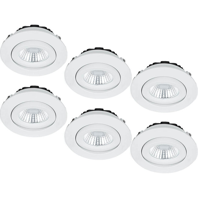 Set van 6 Inbouw Ledspot Praag Wit, 5 Watt, Dimbaar, Warm Wit licht , IP44
