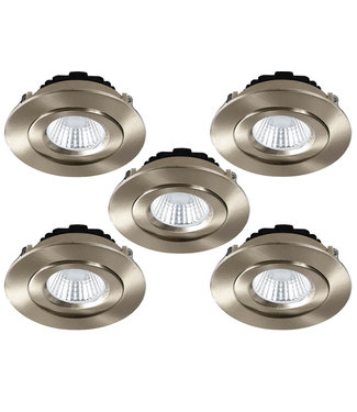 Set van 5 Inbouw Ledspot Praag RVS, 5 Watt, Dimbaar, Warm Wit licht , IP44