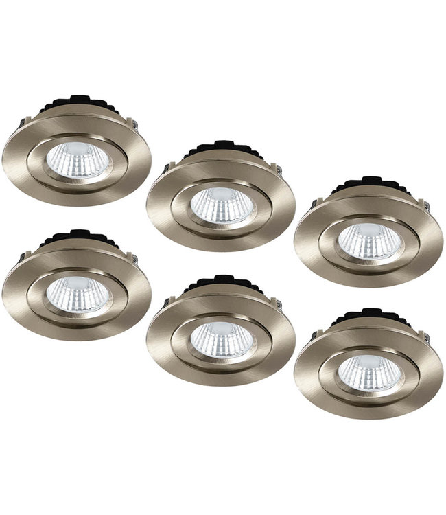 Set van 6 Inbouw Ledspot Praag RVS, 5 Watt, Dimbaar, Warm Wit licht , IP44