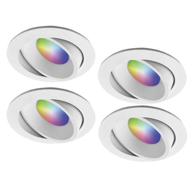 Ansell Set van 4 stuks Witte Wifi. RGB en dimtone inbouwspots, 5,5 W. Dimbaar via app of afstandsbediening