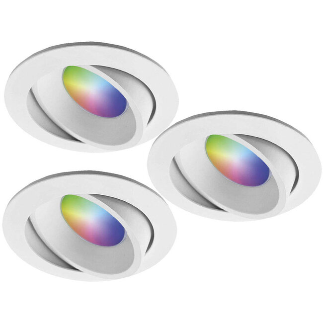 Ansell Set van 3 stuks Witte Wifi. RGB en dimtone inbouwspots, 5,5 W. Dimbaar via app of afstandsbediening